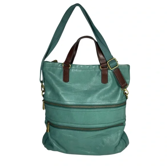 Fossil Fold Over Explorer Tote Bag Purse Teal Crossbody Handbag & Madison Wallet - Picture 2 of 10